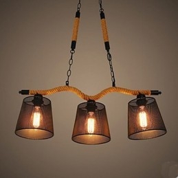 Lustre rétro créatif à trois têtes pastorales en corde