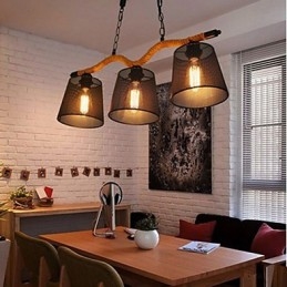 Lustre rétro créatif à trois têtes pastorales en corde
