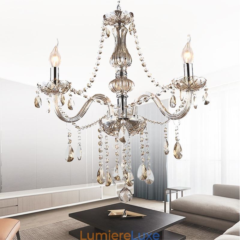 Lustre en cristal européen couleur cognac, suspension en verre