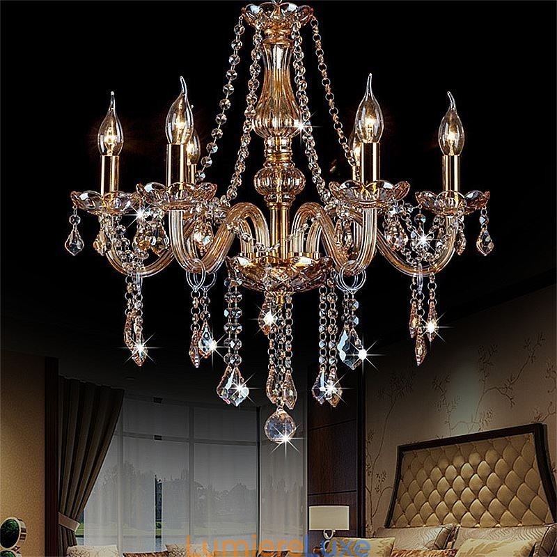 Lustre européen en cristal de luxe couleur ambre