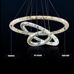 Lampes suspendues en cristal K9 ambré et transparent, éclairage avec 3 anneaux