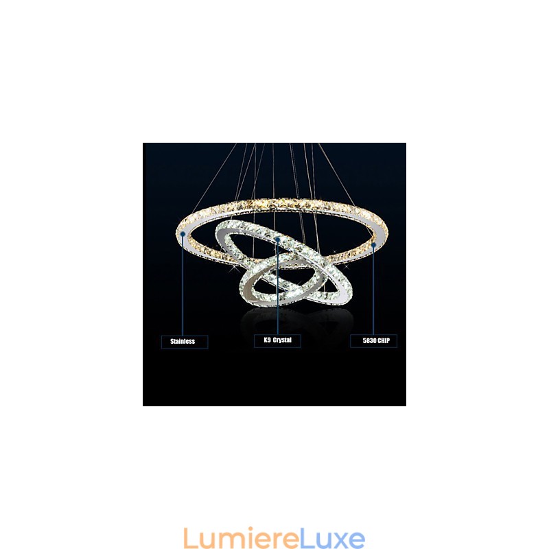 Lampes suspendues en cristal K9 ambré et transparent, éclairage avec 3 anneaux
