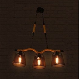 Lustre rétro créatif à trois têtes pastorales en corde