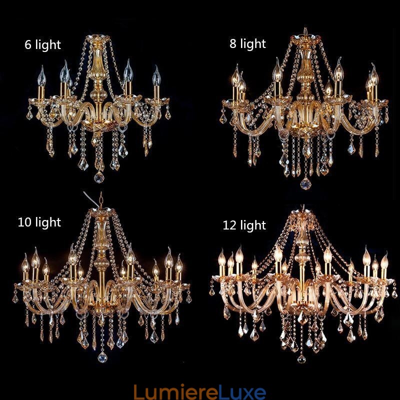 Lustre européen en cristal de luxe couleur ambre