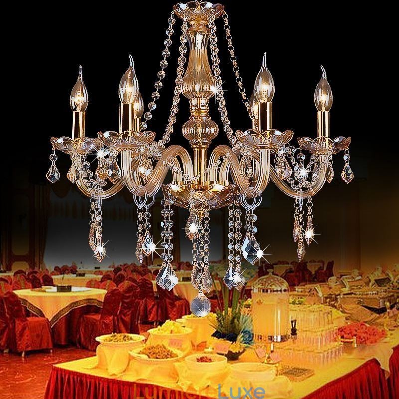Lustre européen en cristal de luxe couleur ambre