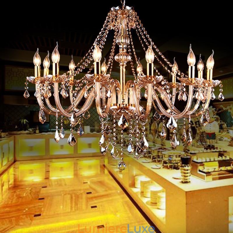 Lustre européen en cristal de luxe couleur ambre
