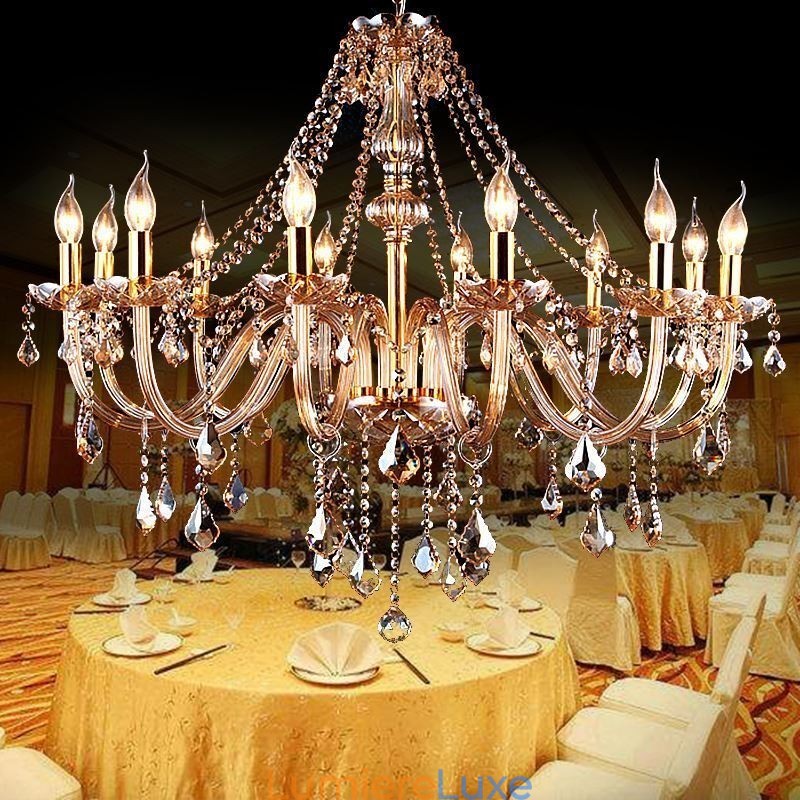 Lustre européen en cristal de luxe couleur ambre