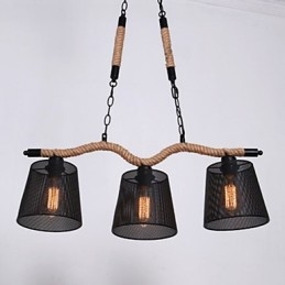 Lustre rétro créatif à trois têtes pastorales en corde