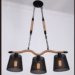 Lustre rétro créatif à trois têtes pastorales en corde