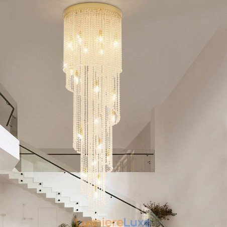 Lustre en cristal moderne de luxe pour escalier avec 19 lumières Lustre en cristal moderne de luxe pour escalier avec 19 lumières