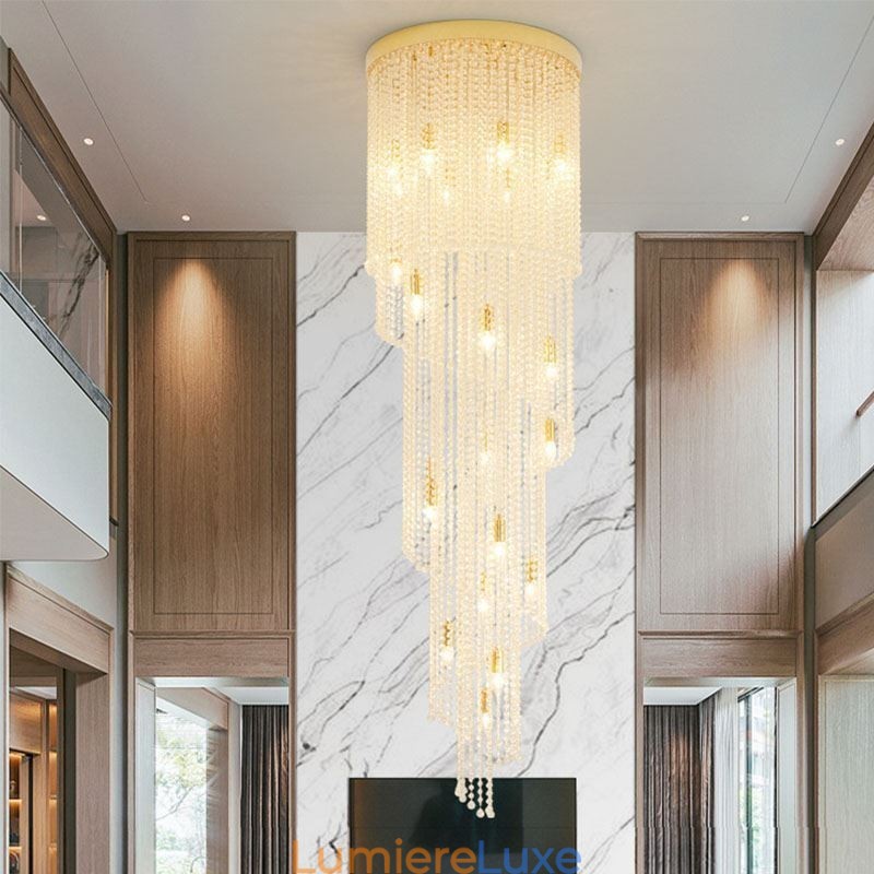 Lustre en cristal moderne de luxe pour escalier avec 19 lumières