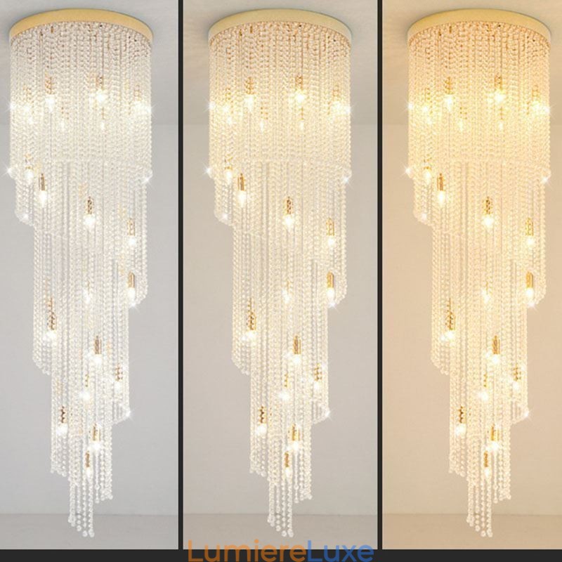 Lustre en cristal moderne de luxe pour escalier avec 19 lumières