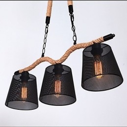 Lustre rétro créatif à trois têtes pastorales en corde
