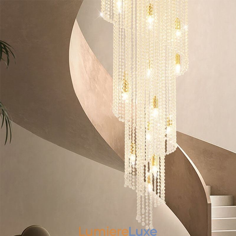Lustre en cristal moderne de luxe pour escalier avec 19 lumières