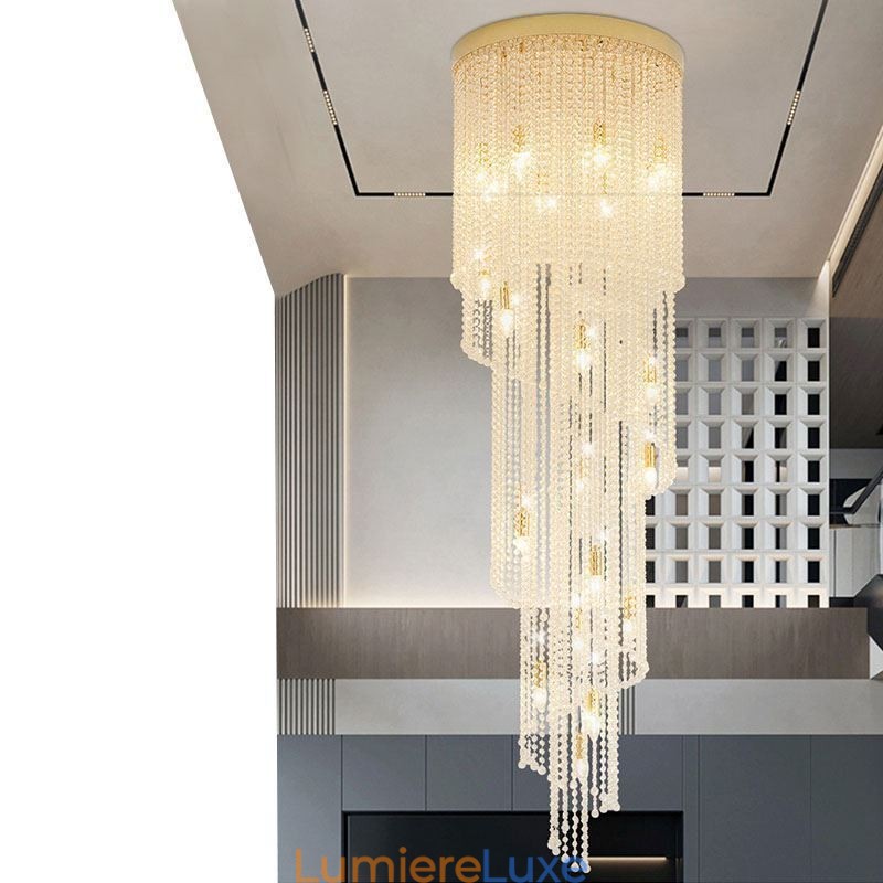 Lustre en cristal moderne de luxe pour escalier avec 19 lumières