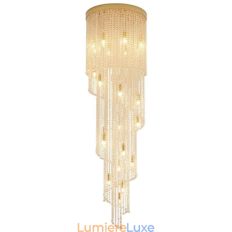 Lustre en cristal moderne de luxe pour escalier avec 19 lumières