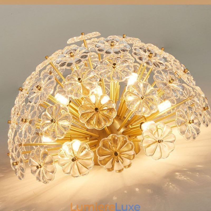 Plafonnier décoratif moderne en verre semi-circulaire en forme de fleur