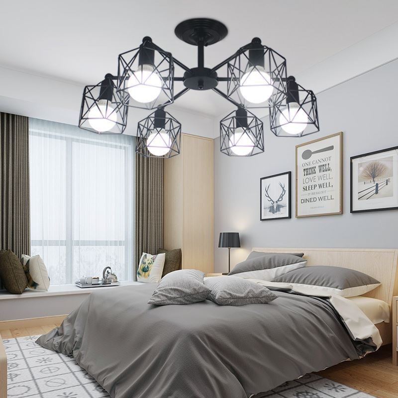 Lampe suspendue moderne en forme de cage à oiseaux, éclairage décoratif en fer