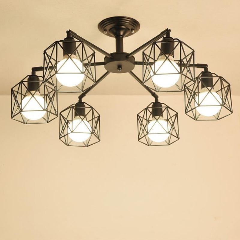 Lampe suspendue moderne en forme de cage à oiseaux, éclairage décoratif en fer
