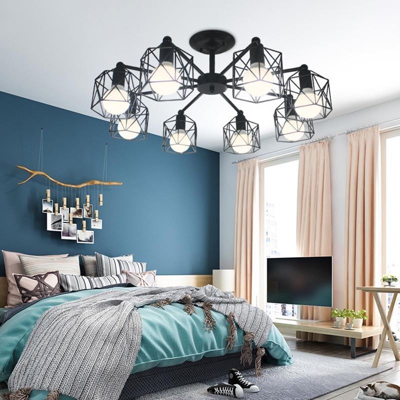 Lampe suspendue moderne en forme de cage à oiseaux, éclairage décoratif en fer