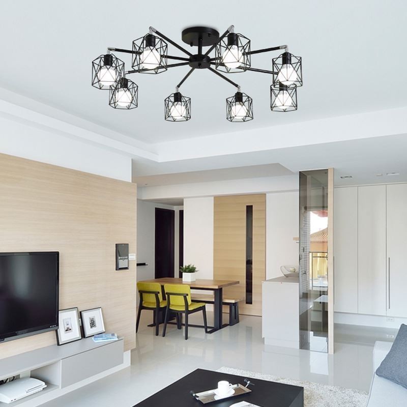 Lampe suspendue moderne en forme de cage à oiseaux, éclairage décoratif en fer