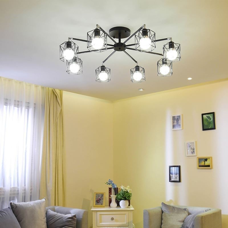 Lampe suspendue moderne en forme de cage à oiseaux, éclairage décoratif en fer