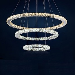 Lampes suspendues en cristal K9 ambré et transparent, éclairage avec 3 anneaux