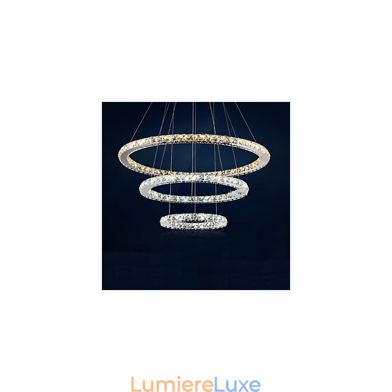 Lampes suspendues en cristal K9 ambré et transparent, éclairage avec 3 anneaux