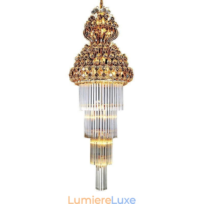Lustre Empire en cristal rétro à longue suspension de luxe