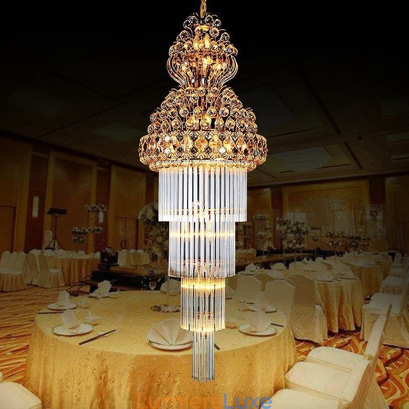 Lustre Empire en cristal rétro à longue suspension de luxe