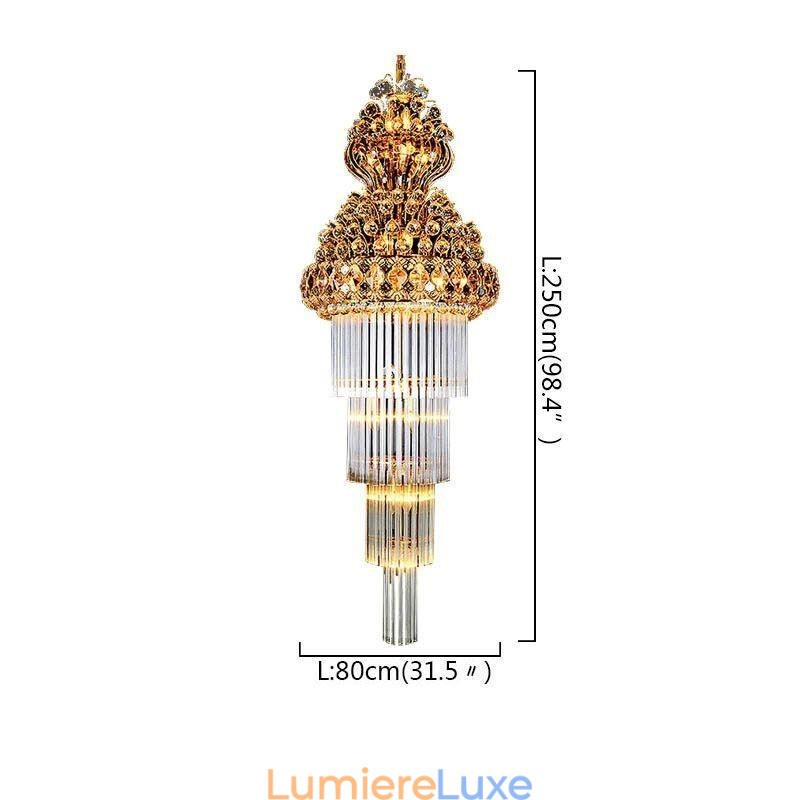 Lustre Empire en cristal rétro à longue suspension de luxe