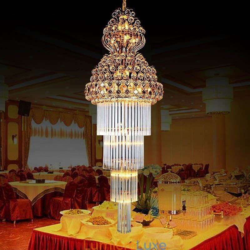 Lustre Empire en cristal rétro à longue suspension de luxe