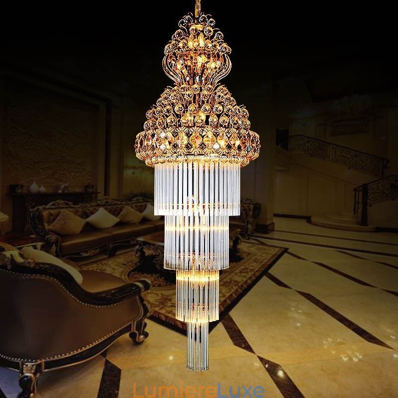 Lustre Empire en cristal rétro à longue suspension de luxe