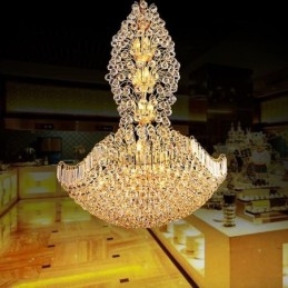 Lustre Empire en cristal européen, grande suspension dorée