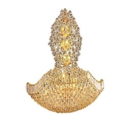 Lustre Empire en cristal européen, grande suspension dorée