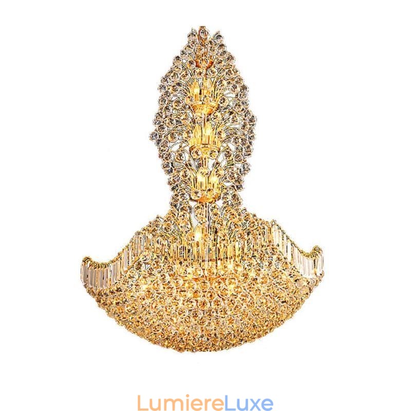 Lustre Empire en cristal européen, grande suspension dorée
