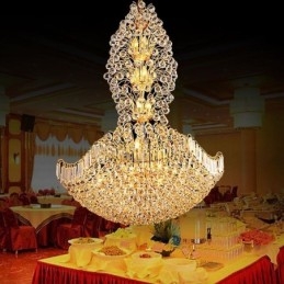 Lustre Empire en cristal européen, grande suspension dorée