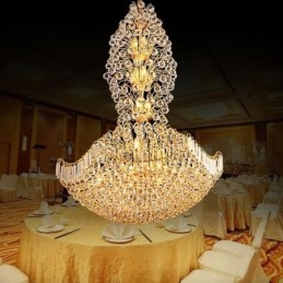 Lustre Empire en cristal européen, grande suspension dorée