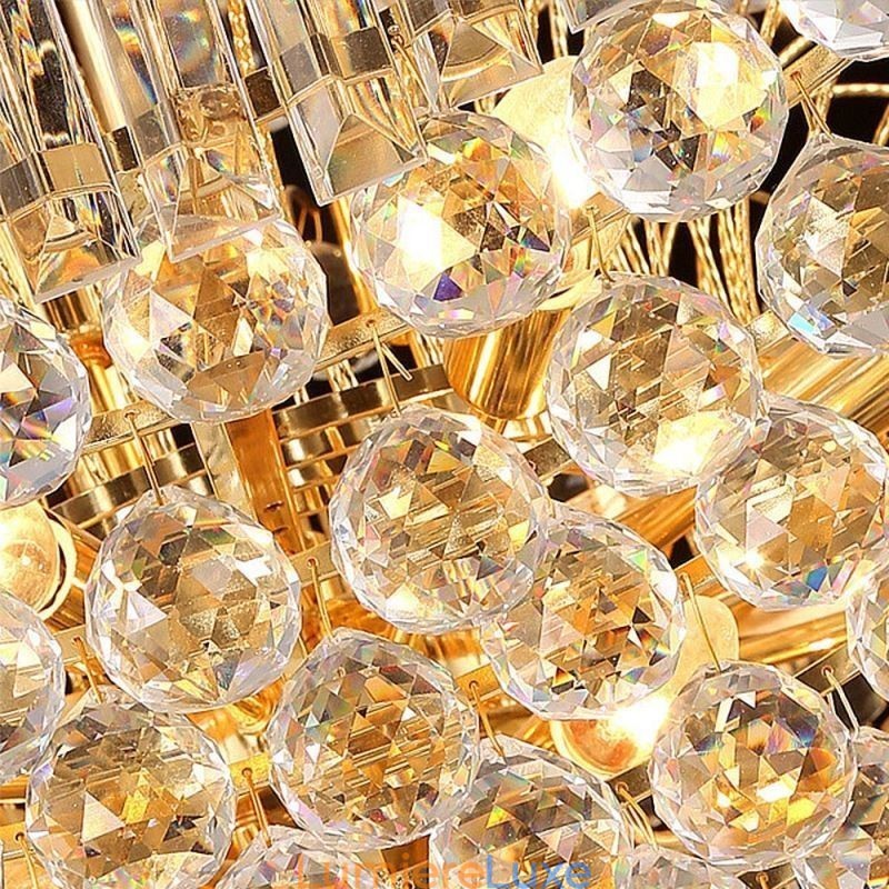 Lustre Empire en cristal européen, grande suspension dorée