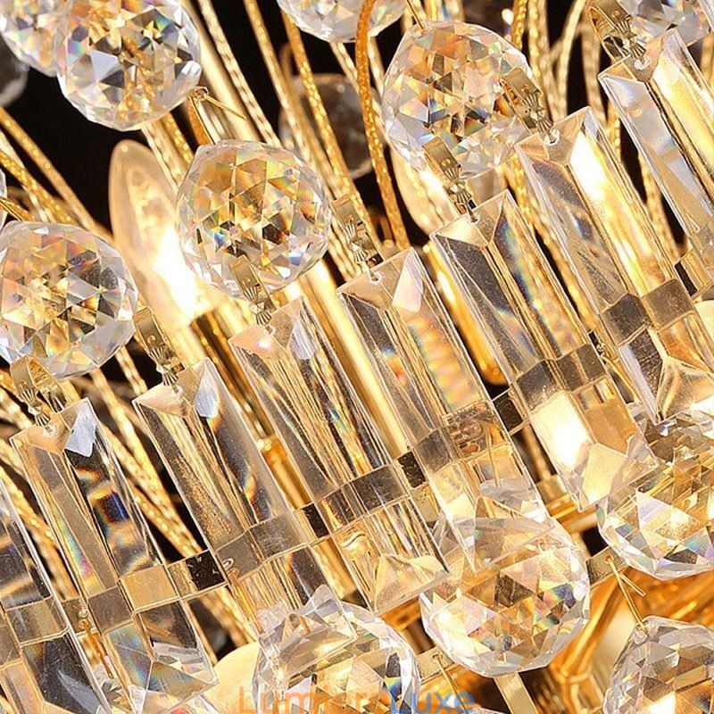 Lustre Empire en cristal européen, grande suspension dorée