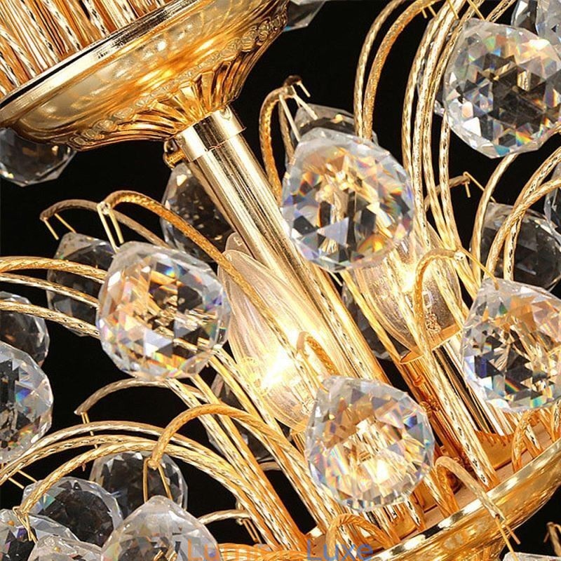 Lustre Empire en cristal européen, grande suspension dorée