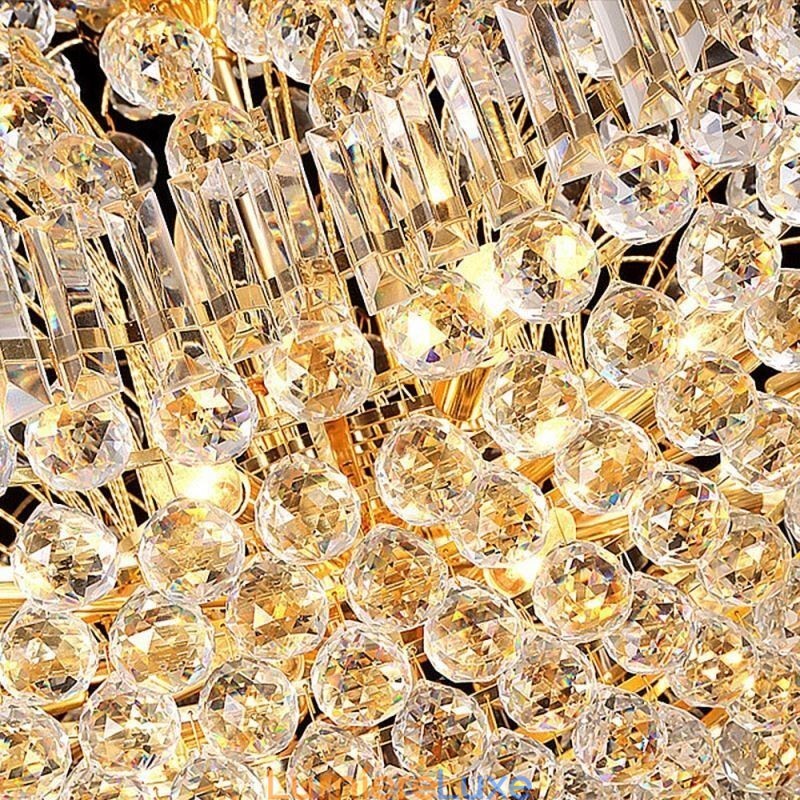 Lustre Empire en cristal européen, grande suspension dorée