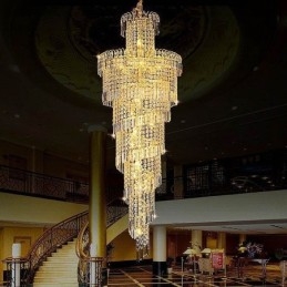 Lustre européen en cristal de grande taille, forme ronde et longue suspension