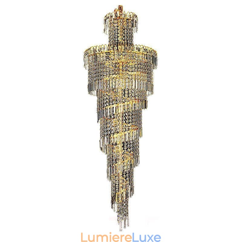 Lustre européen en cristal de grande taille, forme ronde et longue suspension