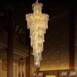 Lustre européen en cristal de grande taille, forme ronde et longue suspension