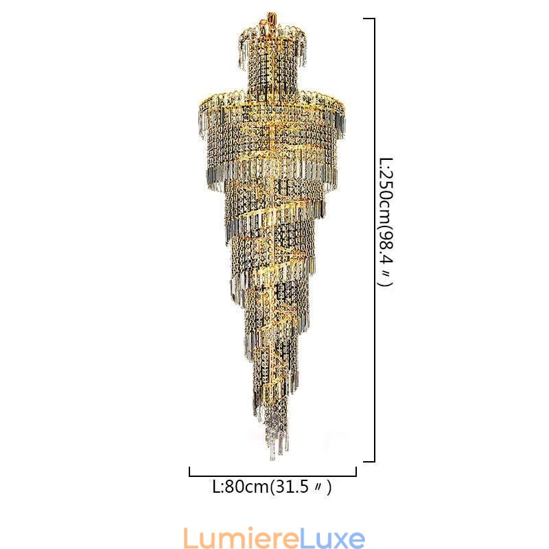 Lustre européen en cristal de grande taille, forme ronde et longue suspension