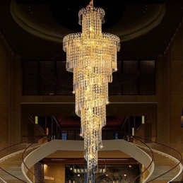 Lustre européen en cristal de grande taille, forme ronde et longue suspension