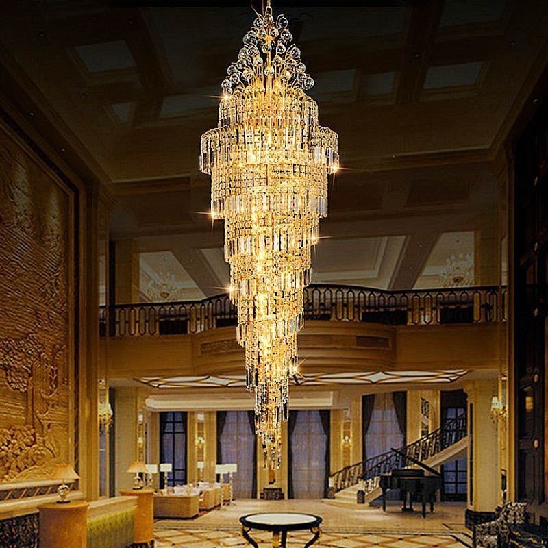 Lustre Empire en cristal élégant, long pendentif de luxe européen