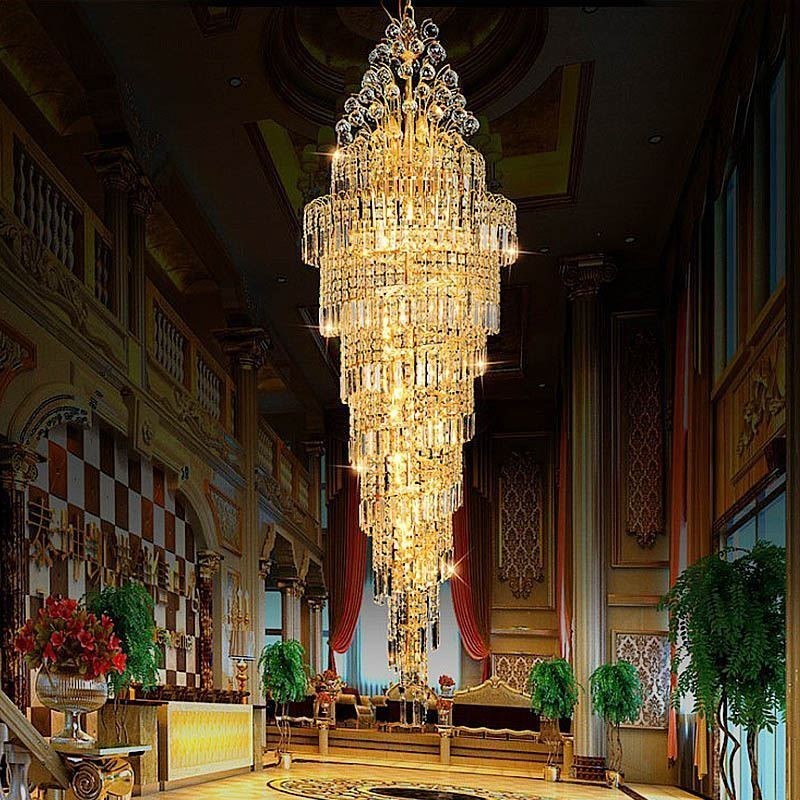 Lustre Empire en cristal élégant, long pendentif de luxe européen