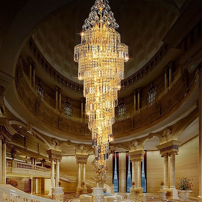 Lustre Empire en cristal élégant, long pendentif de luxe européen